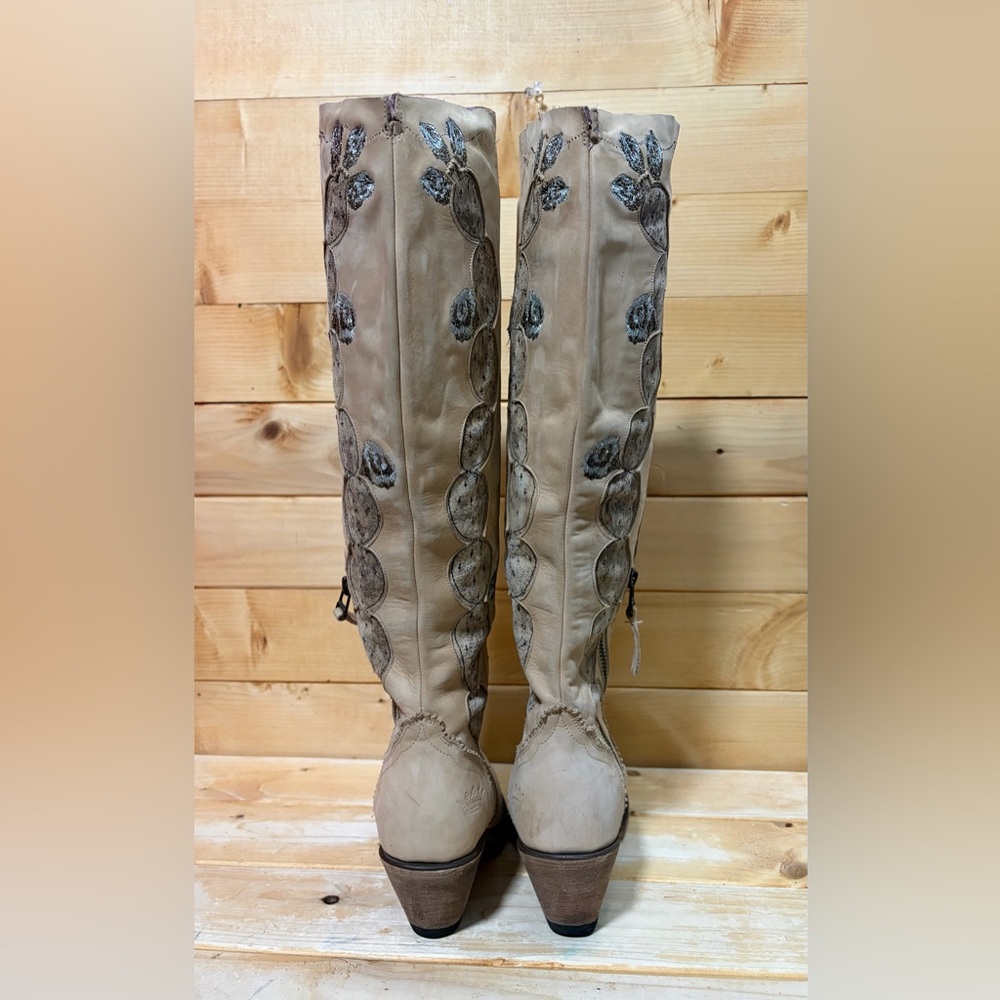 Junk Gypsy by Lane Hard to Handle over the knee cowgirl boots in tonal Cream - Picture 3 of 11